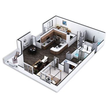 Rendering of the Queensway Platinum floor plan with 2 bedroom[s] and 2 bathroom[s] at Griffis Pine Avenue
