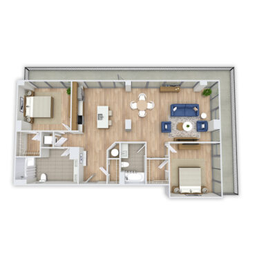 Rendering of the Signal floor plan with 2 bedroom[s] and 2 bathroom[s] at Griffis Platform Union Station