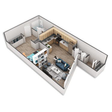 Rendering of the Aster Platinum floor plan with a Studio bedroom and 1 bathroom[s] at Griffis Belltown