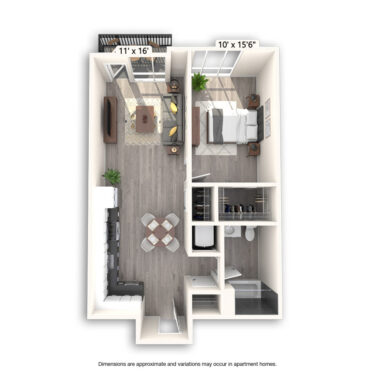 Rendering of the New Jersey floor plan with 1 bedroom[s] and 1 bathroom[s] at Griffis East Village