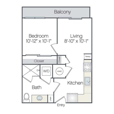 Rendering of the Cocoa floor plan with 1 bedroom[s] and 1 bathroom[s] at Griffis West Palm