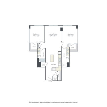 Rendering of the Hillandale floor plan with 2 bedroom[s] and 2 bathroom[s] at Griffis Edgemoor