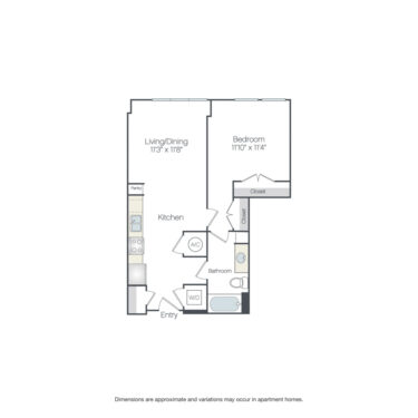 Rendering of the Cheltenham floor plan with 1 bedroom[s] and 1 bathroom[s] at Griffis Edgemoor