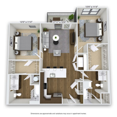 Rendering of the Milwaukee floor plan with 2 bedroom[s] and 2 bathroom[s] at Griffis Cherry Creek North