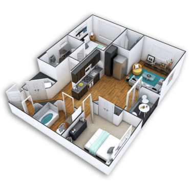Rendering of the Park Hill Platinum floor plan with 2 bedroom[s] and 2 bathroom[s] at Griffis North Union