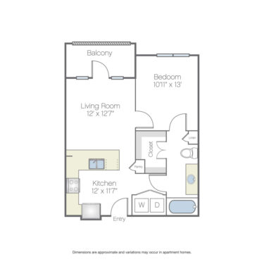 Rendering of the Enid floor plan with 1 bedroom[s] and 1 bathroom[s] at Griffis Oak Lawn
