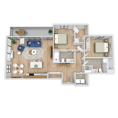 Rendering of the Parnassus Platinum floor plan with 2 bedroom[s] and 2 bathroom[s] at Griffis Platform Union Station