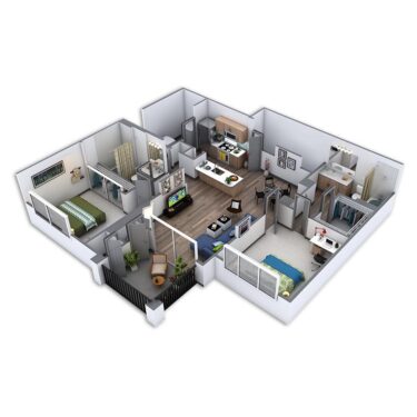 Rendering of the Net floor plan with 2 bedroom[s] and 2 bathroom[s] at Griffis Belleview Station