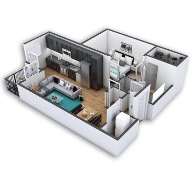 Rendering of the City Park Platinum floor plan with 1 bedroom[s] and 1 bathroom[s] at Griffis North Union