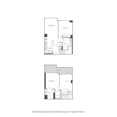 Rendering of the Walsh floor plan with 2 bedroom[s] and 2 bathroom[s] at Griffis Edgemoor