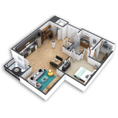Rendering of the Civic Center Platinum floor plan with 1 bedroom[s] and 1 bathroom[s] at Griffis North Union