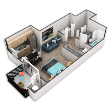 Rendering of the Clay Platinum floor plan with a Studio bedroom and 1 bathroom[s] at Griffis Belltown