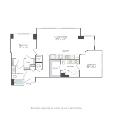 Rendering of the Maplewood floor plan with 2 bedroom[s] and 2 bathroom[s] at Griffis Edgemoor