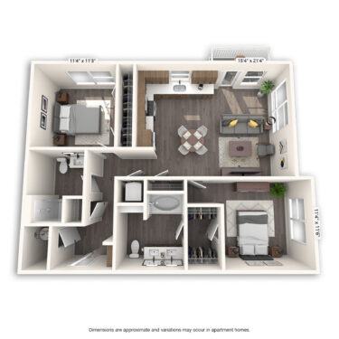 Rendering of the Fairfax Platinum floor plan with 2 bedroom[s] and 2 bathroom[s] at Griffis Cherry Creek North