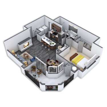 Rendering of the Majestic - Platinum floor plan with 1 bedroom[s] and 1 bathroom[s] at Griffis Lakeline Station