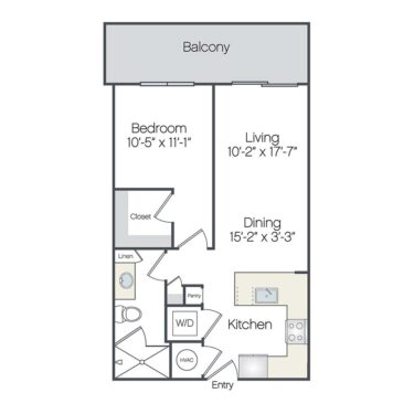 Rendering of the Juno floor plan with 1 bedroom[s] and 1 bathroom[s] at Griffis West Palm