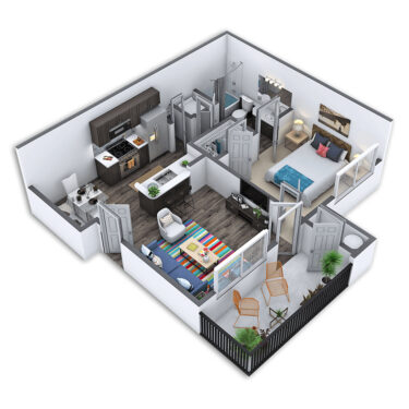 Rendering of the Charles floor plan with 1 bedroom[s] and 1 bathroom[s] at Griffis SoCo Austin