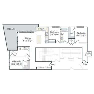 Rendering of the Surfside floor plan with 3 bedroom[s] and 2 bathroom[s] at Griffis West Palm