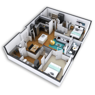 Rendering of the Montclair Platinum floor plan with 2 bedroom[s] and 2 bathroom[s] at Griffis North Union