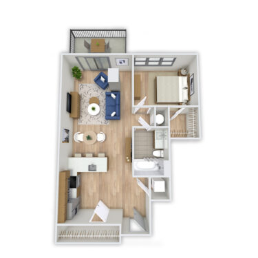 Rendering of the Tarryall Platinum floor plan with 1 bedroom[s] and 1 bathroom[s] at Griffis Platform Union Station