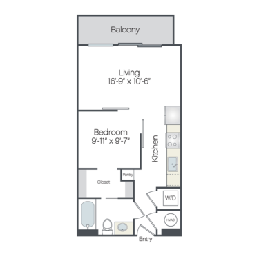Rendering of the Jensen floor plan with a Studio bedroom and 1 bathroom[s] at Griffis West Palm