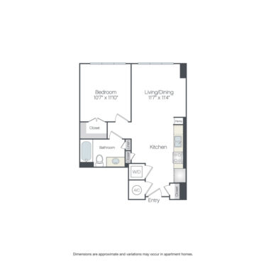 Rendering of the Chelsea floor plan with 1 bedroom[s] and 1 bathroom[s] at Griffis Edgemoor