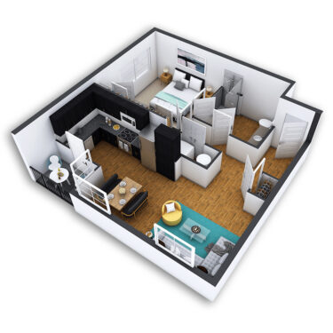 Rendering of the Hale Platinum floor plan with 1 bedroom[s] and 1 bathroom[s] at Griffis North Union
