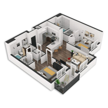Rendering of the Sagan floor plan with 2 bedroom[s] and 2 bathroom[s] at Griffis Cherry Creek