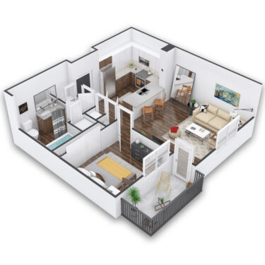 Rendering of the Kelly Platinum floor plan with 1 bedroom[s] and 1 bathroom[s] at Griffis Cherry Creek
