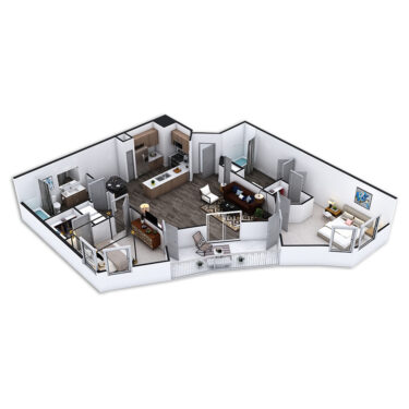 Rendering of the Manhattan Platinum floor plan with 2 bedroom[s] and 2 bathroom[s] at Griffis Pine Avenue