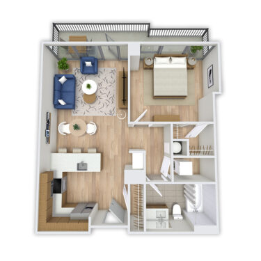 Rendering of the Stoll floor plan with 1 bedroom[s] and 1 bathroom[s] at Griffis Platform Union Station