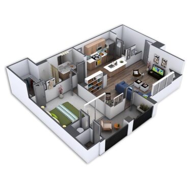 Rendering of the Eurorail Custom floor plan with 1 bedroom[s] and 1 bathroom[s] at Griffis Belleview Station