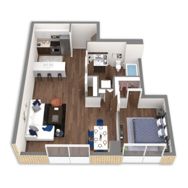 Rendering of the Crater Platinum floor plan with 1 bedroom[s] and 1 bathroom[s] at Griffis South Waterfront