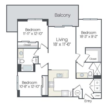 Rendering of the Singer floor plan with 3 bedroom[s] and 2 bathroom[s] at Griffis West Palm