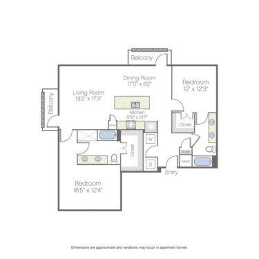 Rendering of the Wycliff floor plan with 2 bedroom[s] and 2 bathroom[s] at Griffis Oak Lawn