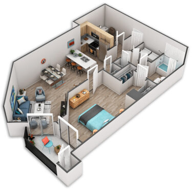 Rendering of the Whidbey Platinum floor plan with 1 bedroom[s] and 1 bathroom[s] at Griffis Belltown