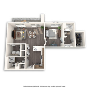 Rendering of the Humboldt Platinum floor plan with 1 bedroom[s] and 1 bathroom[s] at Griffis Cherry Creek North
