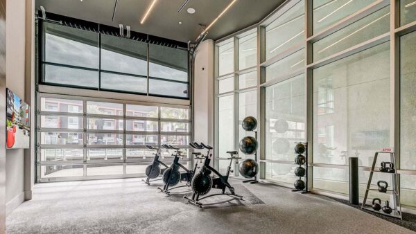 Griffis Platinum Triangle fitness center with spin bikes.