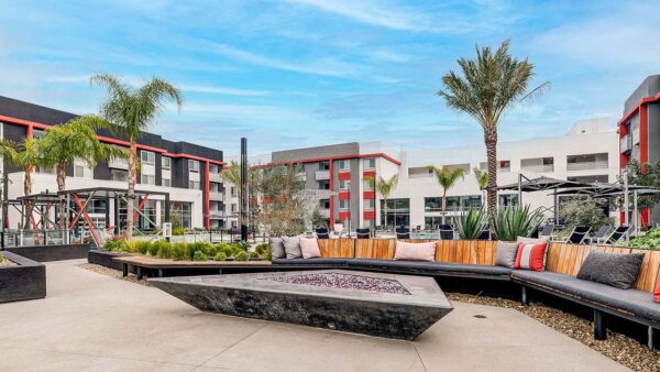 Griffis Platinum Triangle pool area with firepit.