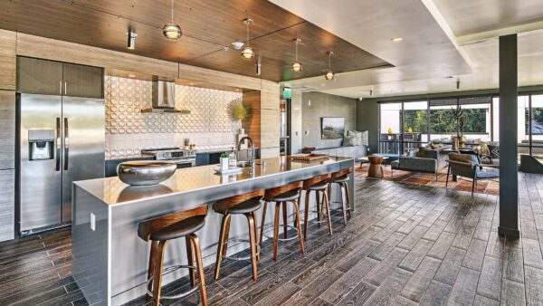 Griffis Shoreline sky lounge with community kitchen.