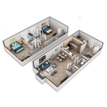 Rendering of the Samammish floor plan with 2 bedroom[s] and 2 bathroom[s] at Griffis Belltown