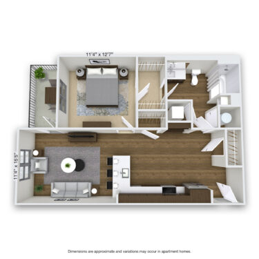 Rendering of the Ellsworth floor plan with 1 bedroom[s] and 1 bathroom[s] at Griffis Cherry Creek North