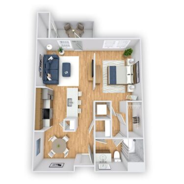 Rendering of the Montague floor plan with 1 bedroom[s] and 1 bathroom[s] at Griffis South Bay