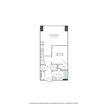 Rendering of the Bethesda floor plan with 1 bedroom[s] and 1 bathroom[s] at Griffis Edgemoor