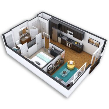 Rendering of the Baker Platinum floor plan with 1 bedroom[s] and 1 bathroom[s] at Griffis North Union