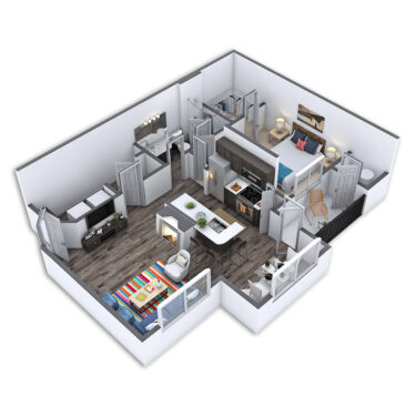 Rendering of the Joplin Platinum floor plan with 1 bedroom[s] and 1 bathroom[s] at Griffis SoCo Austin