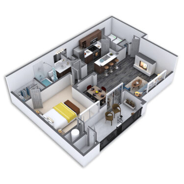 Rendering of the Prestigious floor plan with 1 bedroom[s] and 1 bathroom[s] at Griffis Lakeline Station