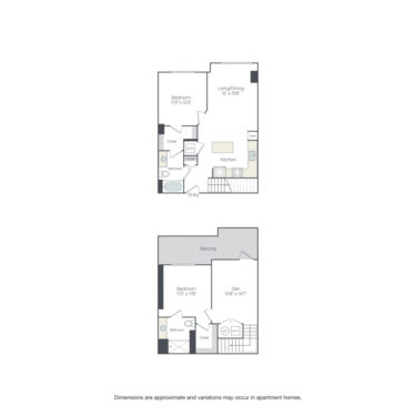 Rendering of the Tilbury floor plan with 2 bedroom[s] and 2 bathroom[s] at Griffis Edgemoor