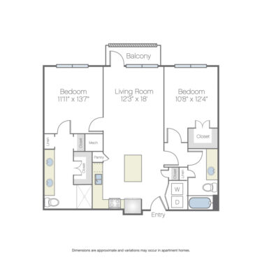 Rendering of the Sylvestor floor plan with 2 bedroom[s] and 2 bathroom[s] at Griffis Oak Lawn