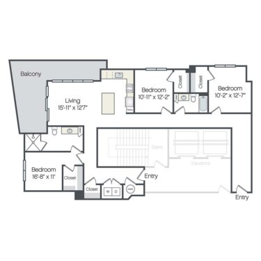 Rendering of the Vero floor plan with 3 bedroom[s] and 2 bathroom[s] at Griffis West Palm